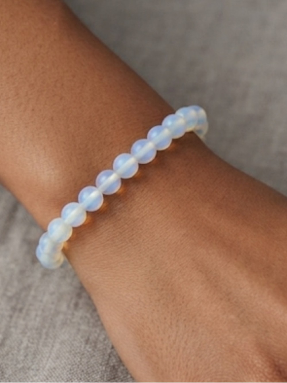 Opalescent Beaded Stretch Bracelet - White/Blue Opal Glow